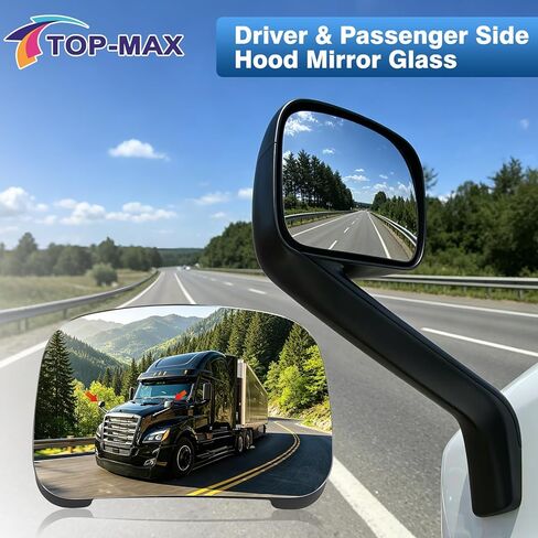 زجاج مرآة غطاء محرك السيارة TOP-MAX متوافق مع شاحنة Freightliner Cascadia Truck 2018+، استبدال زجاج مرآة غطاء المحرك المحدب الساخن، جانب السائق أو الراكب، يستبدل 2277791502 in Kuwait