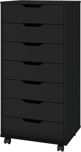 Panana 7 Drawer Mobile File Cabinet, Wooden Under Desk Storage with Wheels Office Organization Vertical Filing Chest of Drawers for Home Office (White) in Kuwait