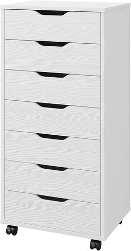 Panana 7 Drawer Mobile File Cabinet, Wooden Under Desk Storage with Wheels Office Organization Vertical Filing Chest of Drawers for Home Office (White) in Saudi Arabia