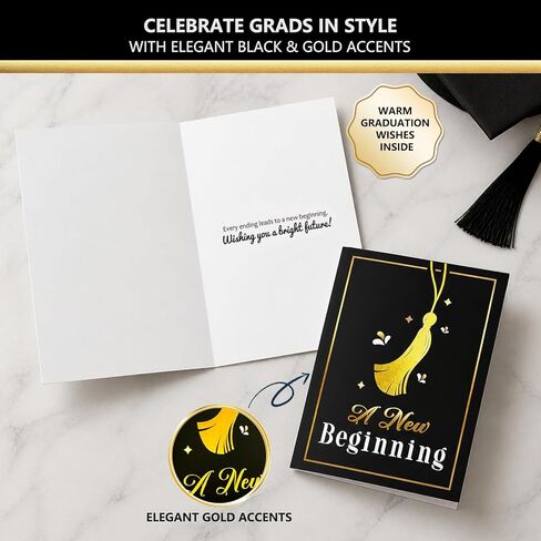 12 Pack Gold Foil Graduation Cards 5 x 7 in with Envelopes and Sticker Seals, 6 Elegant Designs with Printed Messages Inside, Congrats Cards for High School & College Graduates, Gifting and Mailing in Saudi Arabia