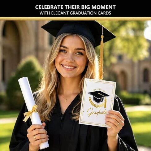 12 Pack Gold Foil Graduation Cards 5 x 7 in with Envelopes and Sticker Seals, 6 Elegant Designs with Printed Messages Inside, Congrats Cards for High School & College Graduates, Gifting and Mailing in Saudi Arabia