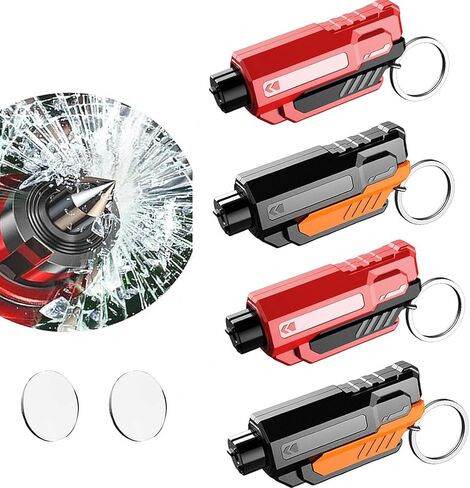 4Pack Upgrade Car Window Breaker Seatbelt Cutter Keychain, Portable Car Emergency Escape Tool, Safe HammerGlass Breaker Under Water (Red+Red+Orange+Orange) in Kuwait