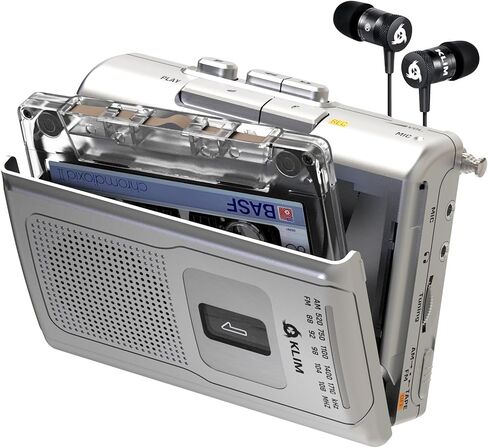 KLIM K8 Cassette Tape Player Portable - Cassette Recorder - New Version - AM/FM - Built-in Microphone & Speaker - Headphone Jack & Earphones - Silver in Saudi Arabia