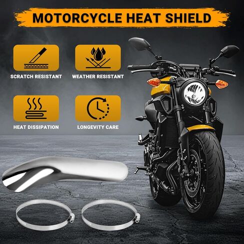 Universal Motorcycle Eexhaust Heat Shield, Bent Metal Shield Exhaust Guard with 90-110mm Clamps (Silver) in Kuwait