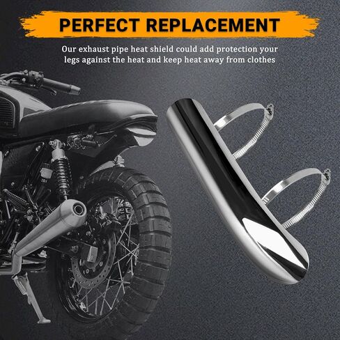 Universal Motorcycle Eexhaust Heat Shield, Bent Metal Shield Exhaust Guard with 90-110mm Clamps (Silver) in Kuwait