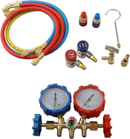 Manifold Gauge Set R410A R404A R134A, AC Diagnostic Tool Kit with 3 Hoses, Brass Valve & Hooks Auto Home Refrigeration Repair(A) in Saudi Arabia