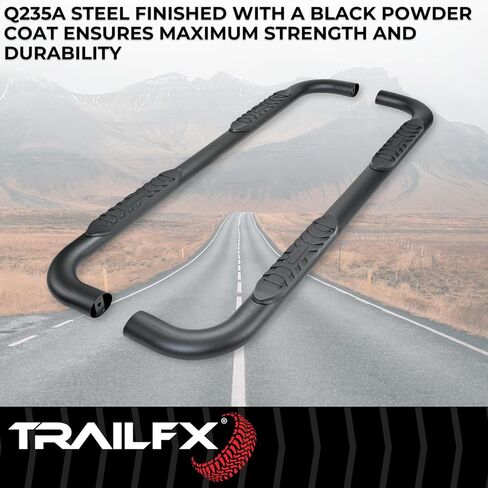 TrailFX Nerf Bars for Ram 1500 Crew Cab 2019-2025 Titanium Black Steel 4 Inch Oval Bent Side Steps with Slip-Resistant Molded Step Pads Rocker Panel Mount Set of 2 Running Boards in Kuwait