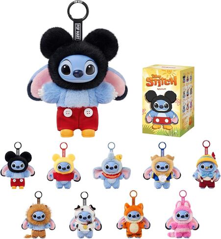 سلسلة POP MART Stitch Adventure، سلسلة مفاتيح على شكل صندوق أعمى - قطيفة من الفينيل، حلية للحقيبة، قابلة للتجميع في أعياد الميلاد للأطفال والكبار، صندوق واحد in Kuwait