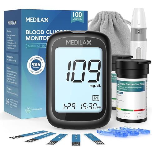 Blood Glucose Test Strips for Diabetes, 90 Count (Pack of 1), Only Compatible with Medilax 2-1 Meter in Saudi Arabia