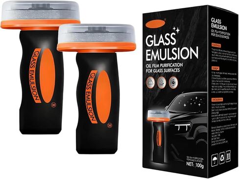2Pcs Glass Oil Film Remover, Advanced Auto Glass Polish & Hydrophobic Coating with Ergonomic Applicator, Professional Windshield Restorer for Luxury Vehicles & Architectural Glass in Kuwait