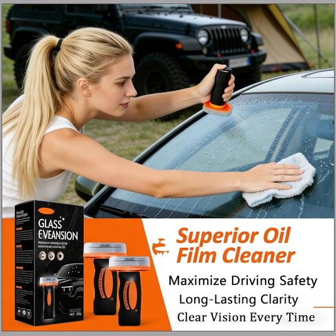 2Pcs Glass Oil Film Remover, Advanced Auto Glass Polish & Hydrophobic Coating with Ergonomic Applicator, Professional Windshield Restorer for Luxury Vehicles & Architectural Glass in Kuwait