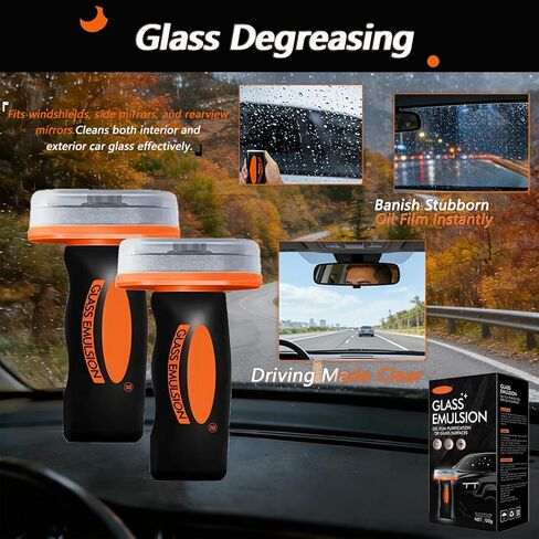 2Pcs Glass Oil Film Remover, Advanced Auto Glass Polish & Hydrophobic Coating with Ergonomic Applicator, Professional Windshield Restorer for Luxury Vehicles & Architectural Glass in Kuwait