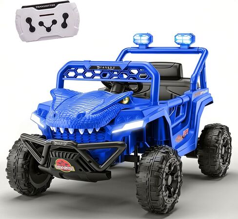 12V Dinosaur Ride On UTV, Kids Electric Vehicle with Parent Control, 3 Speeds,6 LED Lights, Shock Absorption,Bluetooth,Music,Sharp Claws & Fierce Eyes, Ride On Toys for Toddler(Green) in Kuwait