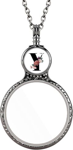 Handmade Personalized Initial Magnifying Glass Necklace, 10X Magnifier Monocle Pendant with Floral Monogram Letter (A-Z) for Reading Seniors Jewelry Lovers Magnifier Lens (P) in Saudi Arabia