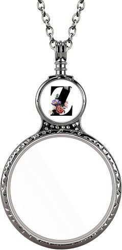 Handmade Personalized Initial Magnifying Glass Necklace, 10X Magnifier Monocle Pendant with Floral Monogram Letter (A-Z) for Reading Seniors Jewelry Lovers Magnifier Lens (P) in Saudi Arabia