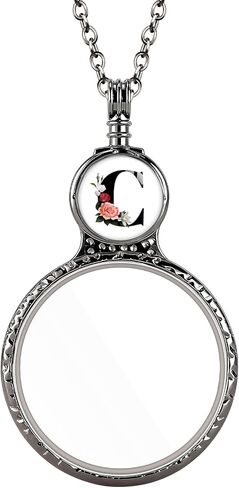 Handmade Personalized Initial Magnifying Glass Necklace, 10X Magnifier Monocle Pendant with Floral Monogram Letter (A-Z) for Reading Seniors Jewelry Lovers Magnifier Lens (P) in Saudi Arabia