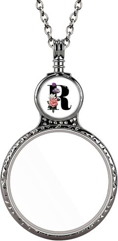 Handmade Personalized Initial Magnifying Glass Necklace, 10X Magnifier Monocle Pendant with Floral Monogram Letter (A-Z) for Reading Seniors Jewelry Lovers Magnifier Lens (P) in Saudi Arabia
