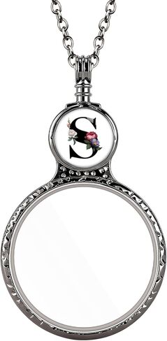 Handmade Personalized Initial Magnifying Glass Necklace, 10X Magnifier Monocle Pendant with Floral Monogram Letter (A-Z) for Reading Seniors Jewelry Lovers Magnifier Lens (P) in Saudi Arabia