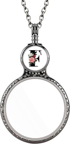 Handmade Personalized Initial Magnifying Glass Necklace, 10X Magnifier Monocle Pendant with Floral Monogram Letter (A-Z) for Reading Seniors Jewelry Lovers Magnifier Lens (P) in Saudi Arabia
