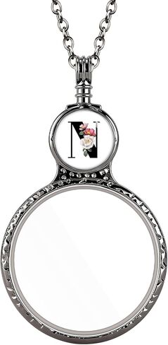 Handmade Personalized Initial Magnifying Glass Necklace, 10X Magnifier Monocle Pendant with Floral Monogram Letter (A-Z) for Reading Seniors Jewelry Lovers Magnifier Lens (P) in Saudi Arabia