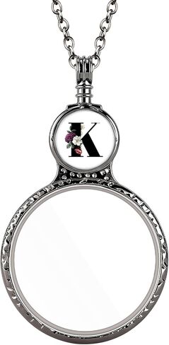 Handmade Personalized Initial Magnifying Glass Necklace, 10X Magnifier Monocle Pendant with Floral Monogram Letter (A-Z) for Reading Seniors Jewelry Lovers Magnifier Lens (P) in Saudi Arabia