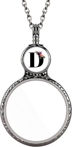 Handmade Personalized Initial Magnifying Glass Necklace, 10X Magnifier Monocle Pendant with Floral Monogram Letter (A-Z) for Reading Seniors Jewelry Lovers Magnifier Lens (P) in Saudi Arabia
