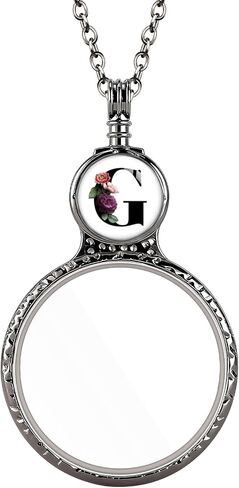 Handmade Personalized Initial Magnifying Glass Necklace, 10X Magnifier Monocle Pendant with Floral Monogram Letter (A-Z) for Reading Seniors Jewelry Lovers Magnifier Lens (P) in Saudi Arabia