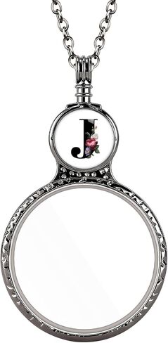 Handmade Personalized Initial Magnifying Glass Necklace, 10X Magnifier Monocle Pendant with Floral Monogram Letter (A-Z) for Reading Seniors Jewelry Lovers Magnifier Lens (P) in Saudi Arabia