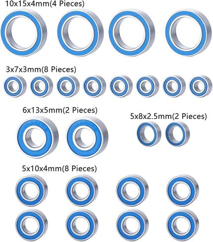 Components for Team Associated B6.1 1/10 24Pcs Ball Bearings Kit 5x8x2.5mm 10x15x4mm 3x7x3mm RC Crawler Upgrade Parts in Kuwait