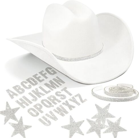 Keilin Cowboy Hats for Women Rhinestone Cowgirl Hat Felt Western Hat Nashville Bachelorette Party Disco DIY Cowgirl Outfits in Saudi Arabia