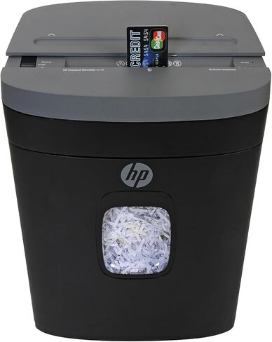 HP - آلة تمزيق الورق بشكل متقاطع، سعة 16 ورقة، تصميم علوي منزلق، سلة قابلة للسحب، تمزيق آمن للاستخدام المكتبي، تصميم متوسط ​​الحجم مع عجلات دوارة in Kuwait