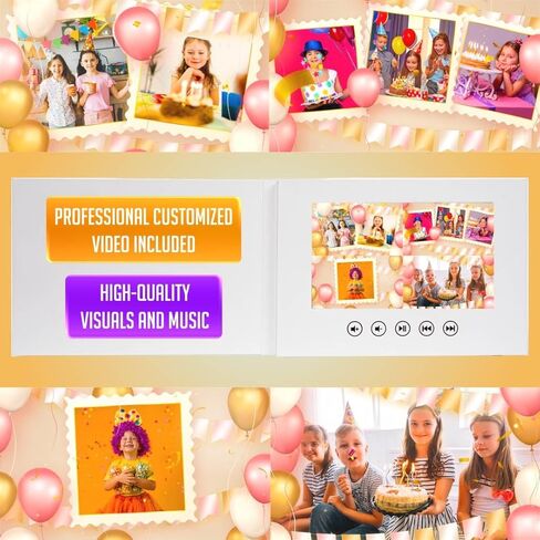 Custom Slideshow Birthday Card for Girls – Upload Photos – Personal Video Gift for Kids – 7" LCD Digital Screen, 8GB, Rechargeable, Full Color Video Album in Kuwait