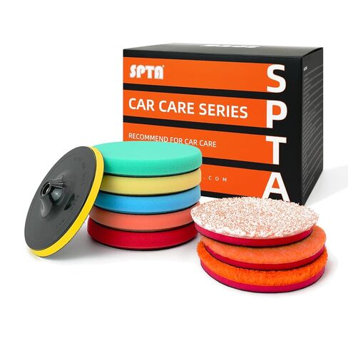 SPTA 9Pcs Polishing Pads Kit, 7 Inches Large Size Buffing Pads, Car Foam Buffing Sponge Pads Kit with 5/8"-11 Backing Plate for Car Care Polisher Boat Waxing, Polishing, Sealing Glaze in Saudi Arabia
