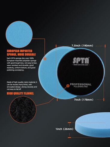 SPTA 9Pcs Polishing Pads Kit, 7 Inches Large Size Buffing Pads, Car Foam Buffing Sponge Pads Kit with 5/8"-11 Backing Plate for Car Care Polisher Boat Waxing, Polishing, Sealing Glaze in Saudi Arabia
