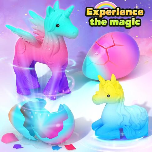 Unicorn Hatching Rainbow Eggs for Kids - 6 Pack Magic Growing Unicorn Toys for Girls Age 3-8 - Birthday Gifts, Easter Basket Stuffers & Party Favors for 3+ Year Old - Girl Gifts for Ages 3 4 5 6 7 8 in Kuwait