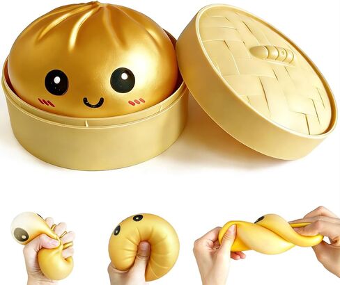 Dumpling Squishy Mystery Box, Super Soft Slow Rising TPR Tear-Resistant Smiley Face Dumpling Toy, Fidget Sensory Toys for Easter Basket Stuffers, Parties, Classroom Prizes Adults Kids( Gold in Kuwait