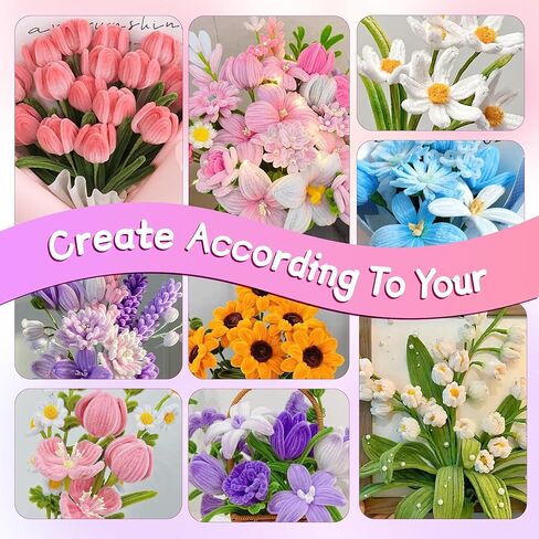 Lemosyu 850PCS Pipe Cleaner Flower Kit, 13 Colors Thick Chenille Stems (8mm) with Manual & Video Tutorial for DIY Bouquets, Party Decor & Heartwarming Gifts in Kuwait