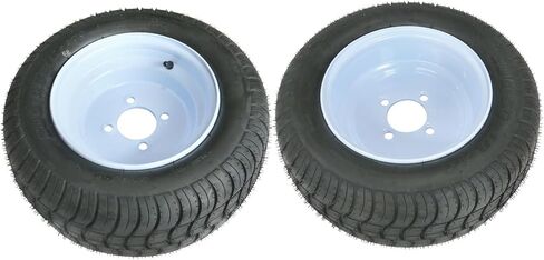 مجموعة إطارات وعجلات عربة الجولف 10 بوصة 205/50-10 لايحتاج 6PR، حافة فولاذية بيضاء 4-Lug 101.6 مم PCD مثبتة مسبقًا، لعربة الجولف ATV Go Kart Sightseeing Patrol Lawn Mower Utility (اثنتان) in Kuwait