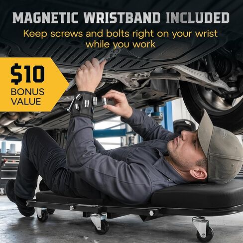 Creepers Automotive Mechanic Creeper Seat & Under Car Roller, 300lb Heavy Duty Foldable Garage Creeper with 360° Swivel Wheels, Magnetic Wristband, Low Profile Black Car Creeper for Mechanics in Kuwait