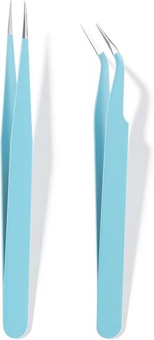 Sticker Tweezers, 2 Pcs Craft Tweezers Scrapbooking Tools Precision Tweezer Blue Cute Crafting Tweezer for Stickers Lashes Electronics Scrapbooking (Light Blue) in Kuwait