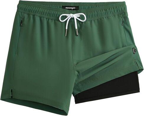 maamgic 5inch Mens Swimming Trunks with Compression Liner 2-in-1 Swim Trunks Stretch Quick Dry Swim Shorts Zipper Pockets in Kuwait