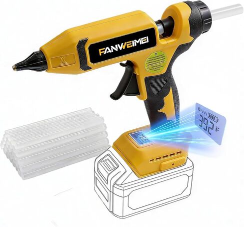 110W Cordless Hot Glue Gun Compatible with DeWalt 18V Battery, Upgraded Digital Adjustable Temp Heavy Duty Glue Gun with 20 Full-Size Sticks for DIY, Arts, Crafts & Home Repair (Battery Not Included) in Kuwait