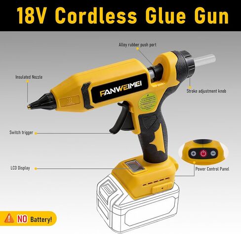 110W Cordless Hot Glue Gun Compatible with DeWalt 18V Battery, Upgraded Digital Adjustable Temp Heavy Duty Glue Gun with 20 Full-Size Sticks for DIY, Arts, Crafts & Home Repair (Battery Not Included) in Kuwait