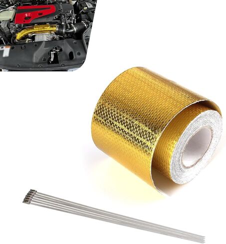 Adhesive Backed Heat Shield Wrap Roll, 2" x 29.5 Ft Gold High-Temperature Reflective Tape, Compatible with Car Engine Bay, Intake Pipe & Heat Barrier Protection in Kuwait