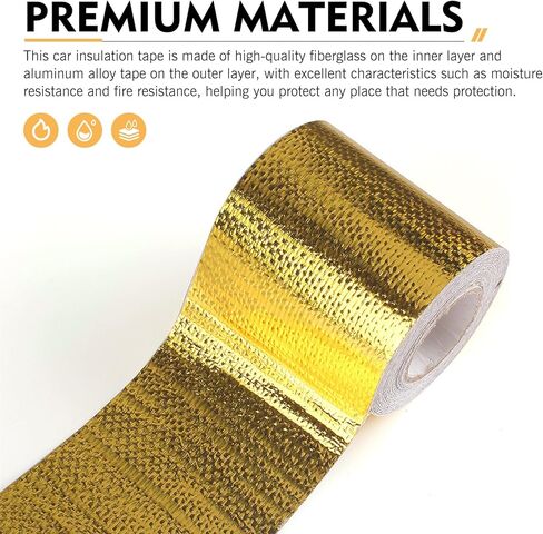 Adhesive Backed Heat Shield Wrap Roll, 2" x 29.5 Ft Gold High-Temperature Reflective Tape, Compatible with Car Engine Bay, Intake Pipe & Heat Barrier Protection in Kuwait