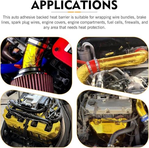Adhesive Backed Heat Shield Wrap Roll, 2" x 29.5 Ft Gold High-Temperature Reflective Tape, Compatible with Car Engine Bay, Intake Pipe & Heat Barrier Protection in Kuwait