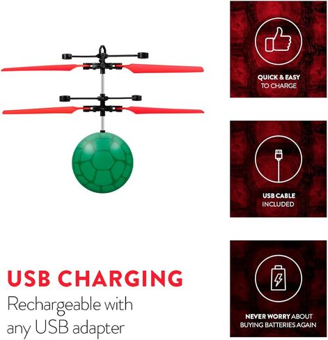 لعبة سلاحف النينجا رافائيل الطائرة من World Tech Toys - كرة طائرة تستشعر الحركة مع شحن USB - مرخصة من TMNT - طائرة بدون طيار داخلية/خارجية للأطفال من سن 6 سنوات فما فوق in Kuwait