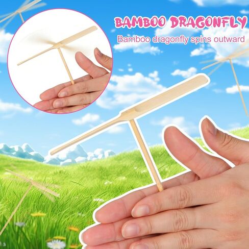 Kisangel 20pcs Hand Helicopter Toys, Bamboo Copter Dragonfly Flying Helicopter Toy Flying Disc Launcher for Kids Outdoor Party Favors in Kuwait