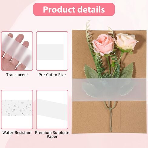 cobee 100 Pcs Vellum Belly Bands for 5x7 Invitations, Vellum Paper Belly Bands Translucent Paper Strips with Adhesive Dots Clear Invitation Bellys Band for Cards Envelopes Gift Wrap in Kuwait