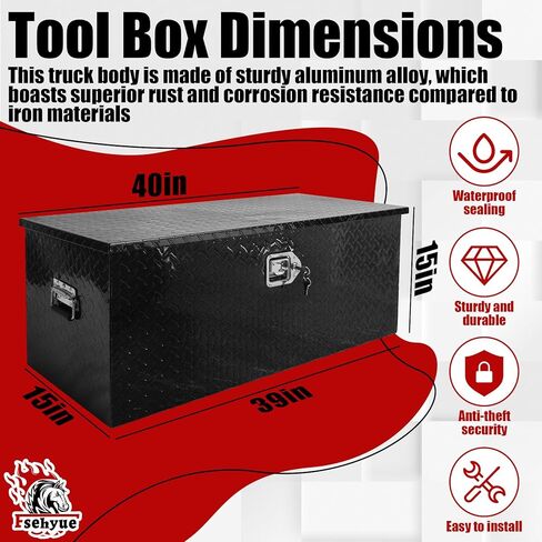 39 Inch Truck Bed Tool Box Heavy Duty Diamond Plate ToolBox with Sliding Shelf and Lock Tool Box Chest Chest Storage Organizer with Lock and Keys for Trucks Trailers RVs Pick Up in Kuwait
